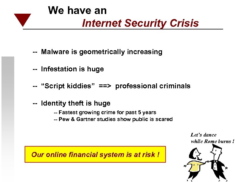 We have an Internet Security Crisis -- Malware is geometrically increasing -- Infestation is