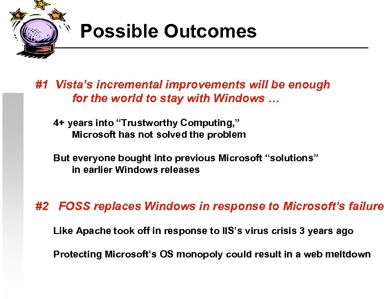 Possible Outcomes #1 Vista’s incremental improvements will be enough for the world to stay