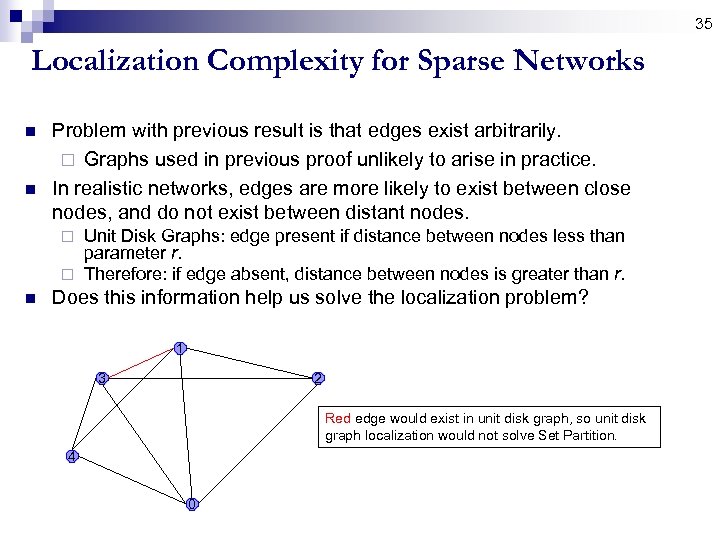 35 Localization Complexity for Sparse Networks n n Problem with previous result is that