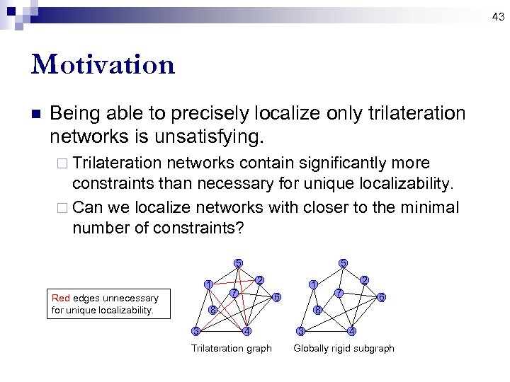 43 Motivation n Being able to precisely localize only trilateration networks is unsatisfying. ¨