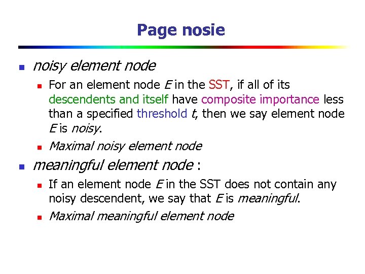 Page nosie n noisy element node n n n For an element node E