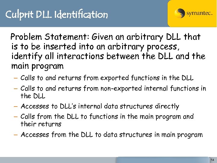 Culprit DLL Identification Problem Statement: Given an arbitrary DLL that is to be inserted