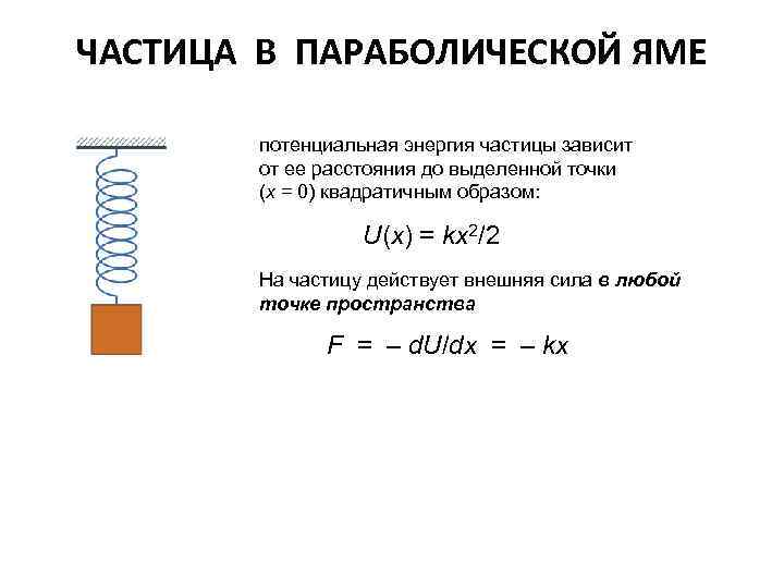 ЧАСТИЦА В ПАРАБОЛИЧЕСКОЙ ЯМЕ потенциальная энергия частицы зависит от ее расстояния до выделенной точки