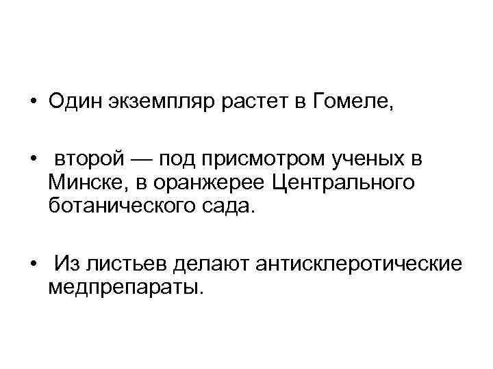  • Один экземпляр растет в Гомеле, • второй — под присмотром ученых в