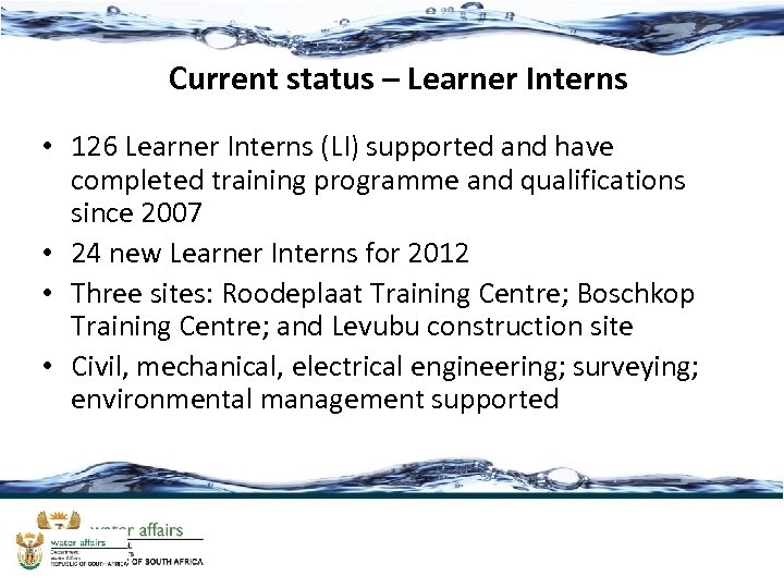 Current status – Learner Interns • 126 Learner Interns (LI) supported and have completed