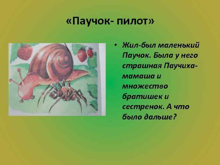  «Паучок- пилот» • Жил-был маленький Паучок. Была у него страшная Паучихамамаша и множество