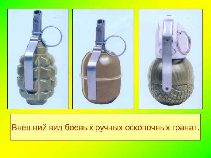 Внешний вид боевых ручных осколочных гранат. 