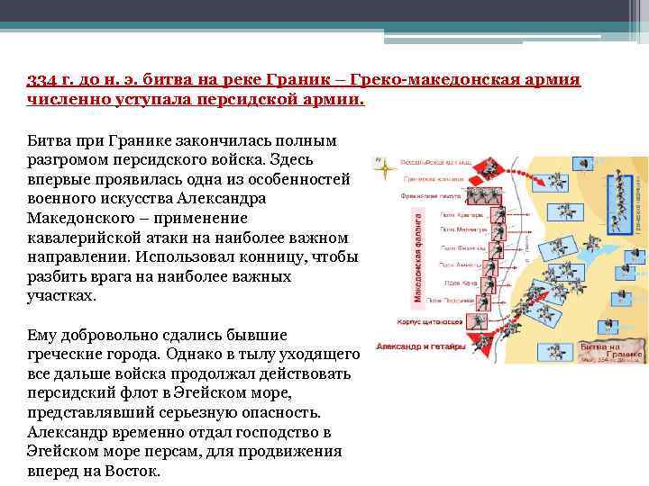 Описание рисунка переход через реку граник. 334 Г до н э битва на реке Граник.