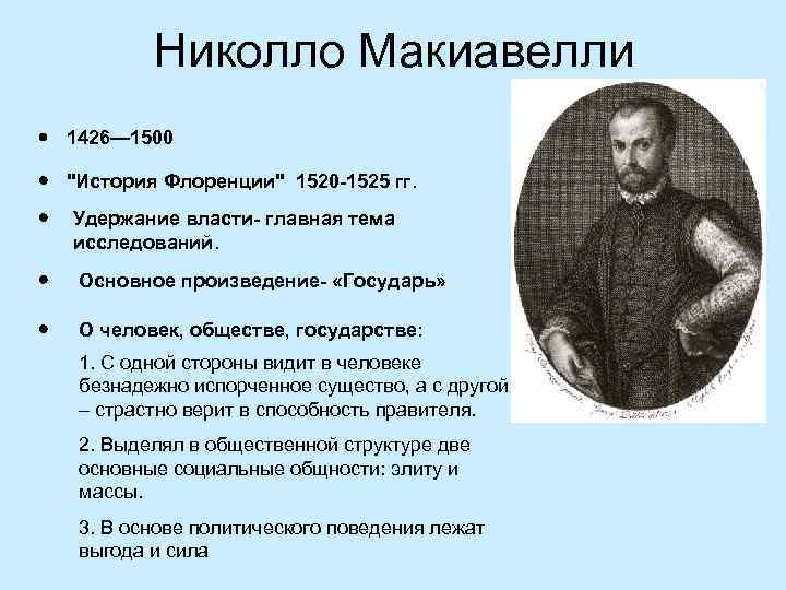 Николло Макиавелли 1426— 1500 