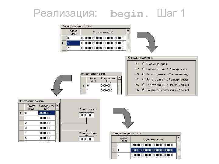 Реализация: begin. Шаг 1 