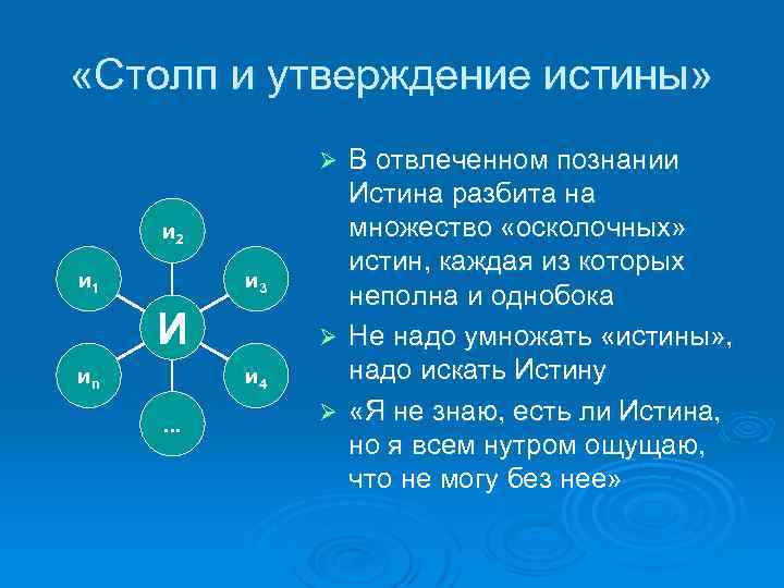  «Столп и утверждение истины» В отвлеченном познании Истина разбита на множество «осколочных» истин,