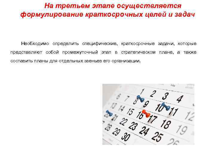 На третьем этапе осуществляется формулирование краткосрочных целей и задач Необходимо определить специфические, краткосрочные задачи,