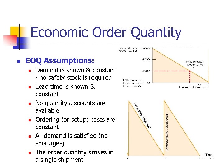 Economic Order Quantity n EOQ Assumptions: n n n Demand is known & constant