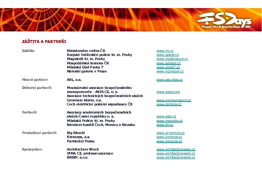 ZÁŠTITA A PARTNEŘI Záštita: Hlavní partner: Odborní partneři: Ministerstvo vnitra ČR Krajské ředitelství policie