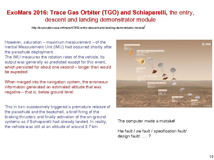 Exo. Mars 2016: Trace Gas Orbiter (TGO) and Schiaparelli, the entry, descent and landing
