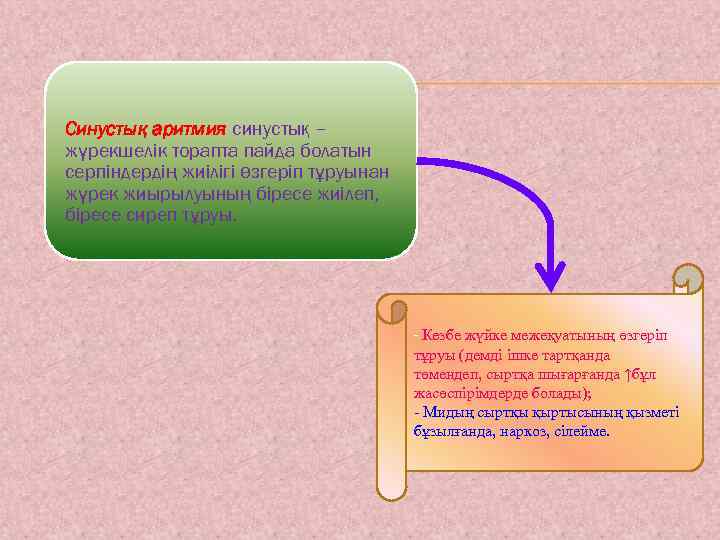 Синустық аритмия синустық – жүрекшелік торапта пайда болатын серпіндердің жиілігі өзгеріп тұруынан жүрек жиырылуының