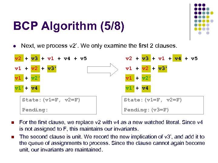 BCP Algorithm (5/8) l Next, we process v 2’. We only examine the first