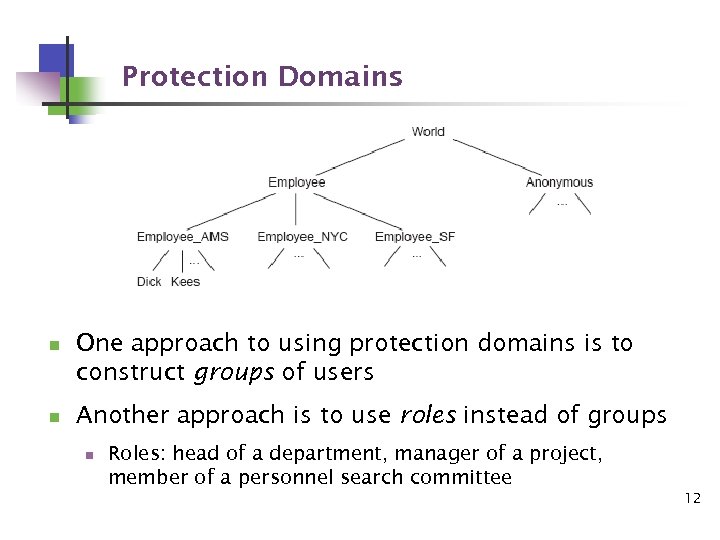 Protection Domains n n One approach to using protection domains is to construct groups