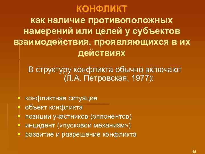 КОНФЛИКТ как наличие противоположных намерений или целей у субъектов взаимодействия, проявляющихся в их действиях