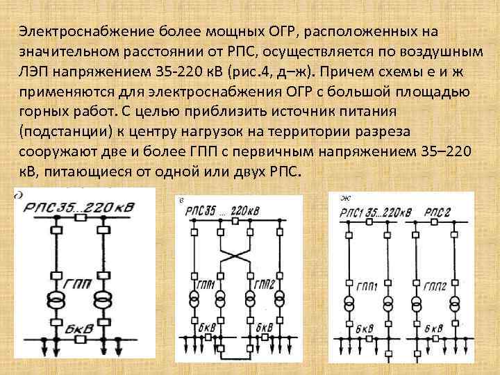 Электроснабжение более мощных ОГР, расположенных на значительном расстоянии от РПС, осуществляется по воздушным ЛЭП