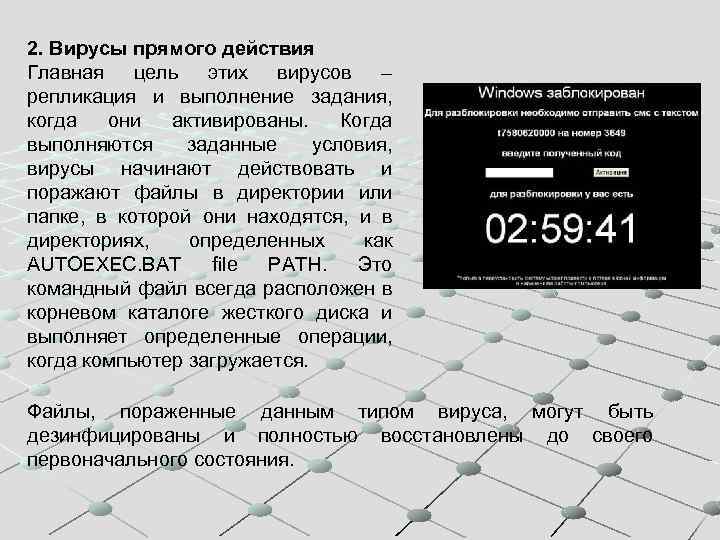 2. Вирусы прямого действия Главная цель этих вирусов – репликация и выполнение задания, когда