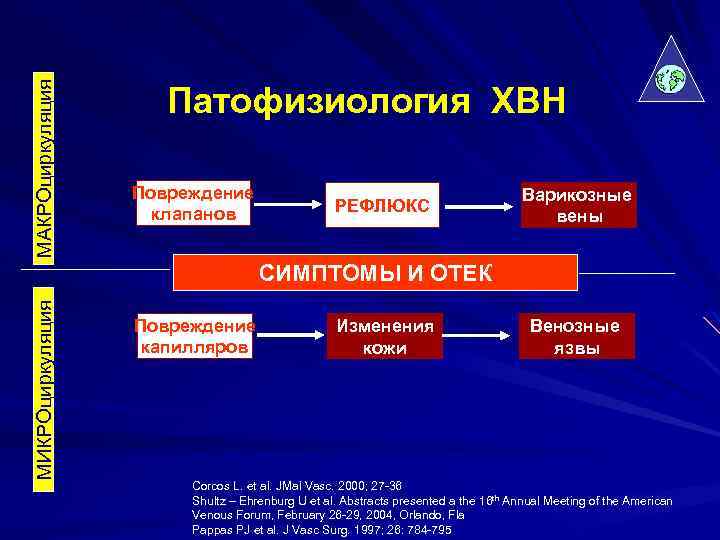 МАКРОциркуляция Патофизиология ХВН Повреждение клапанов РЕФЛЮКС Варикозные вены МИКРОциркуляция СИМПТОМЫ И ОТЕК Повреждение капилляров