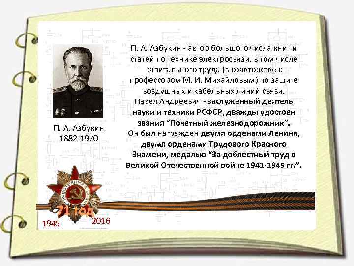 П. А. Азбукин 1882 -1970 71 год 1945 2016 П. А. Азбукин - автор