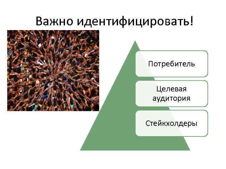 Важно идентифицировать! Потребитель Целевая аудитория Стейкхолдеры 