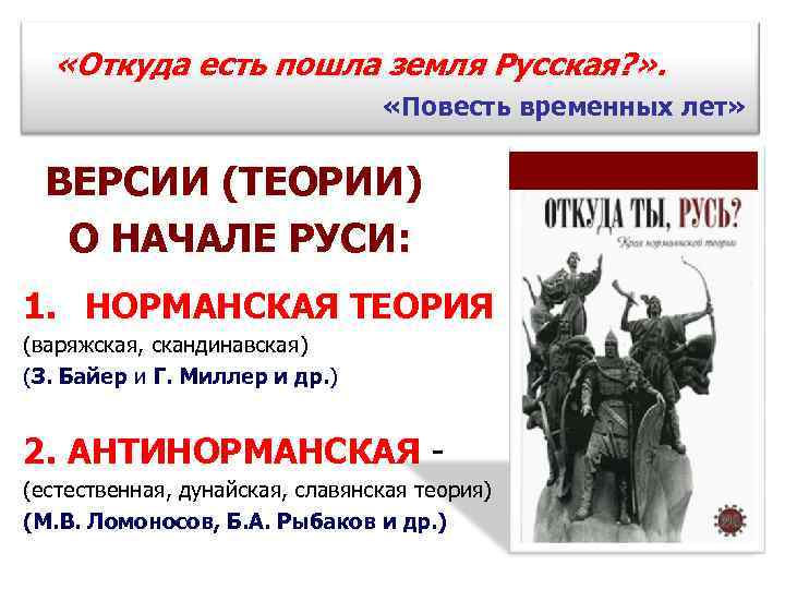  «Откуда есть пошла земля Русская? » . «Повесть временных лет» ВЕРСИИ (ТЕОРИИ) О