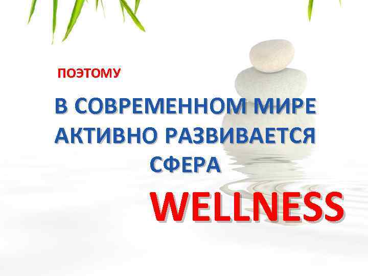 ПОЭТОМУ В СОВРЕМЕННОМ МИРЕ АКТИВНО РАЗВИВАЕТСЯ СФЕРА WELLNESS 