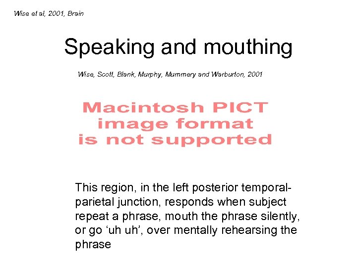 Wise et al, 2001, Brain Speaking and mouthing Wise, Scott, Blank, Murphy, Mummery and