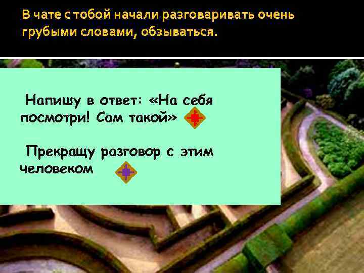В чате с тобой начали разговаривать очень грубыми словами, обзываться. Напишу в ответ: «На