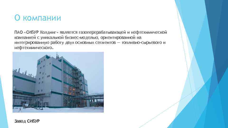 О компании ПАО «СИБУР Холдинг» является газоперерабатывающей и нефтехимической компанией с уникальной бизнес-моделью, ориентированной