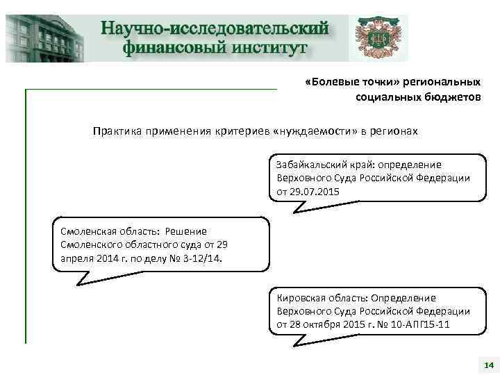  «Болевые точки» региональных социальных бюджетов Практика применения критериев «нуждаемости» в регионах Забайкальский край: