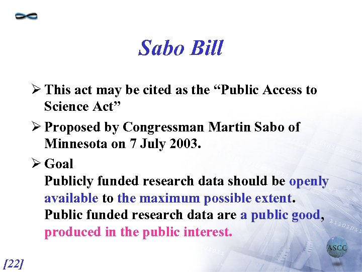 Sabo Bill Ø This act may be cited as the “Public Access to Science