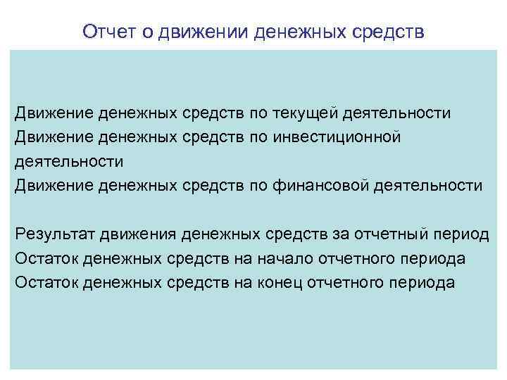Отчет о движении денежных средств Движение денежных средств по текущей деятельности Движение денежных средств