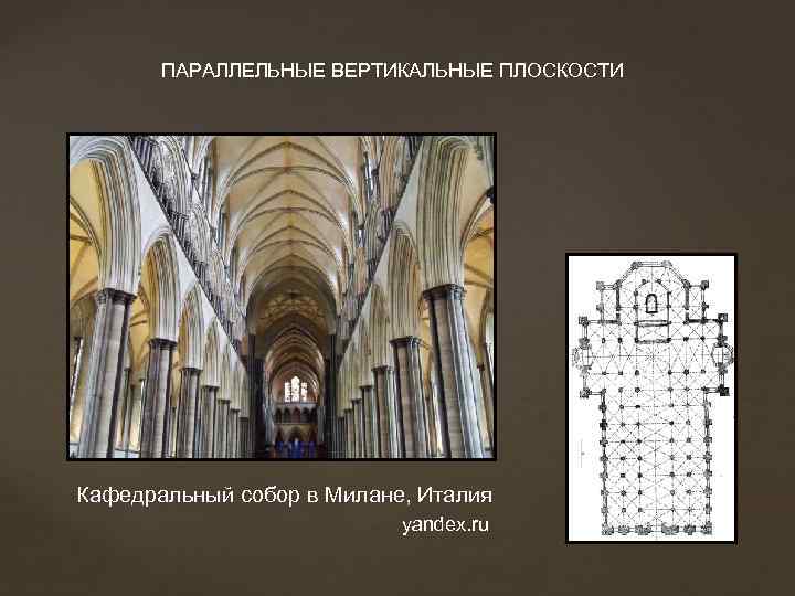 ПАРАЛЛЕЛЬНЫЕ ВЕРТИКАЛЬНЫЕ ПЛОСКОСТИ Кафедральный собор в Милане, Италия yandex. ru 