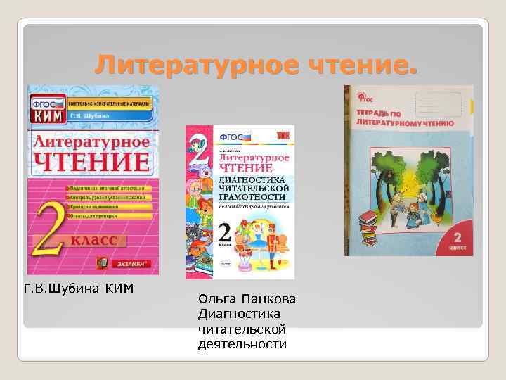 Литературное чтение. Г. В. Шубина КИМ Ольга Панкова Диагностика читательской деятельности 