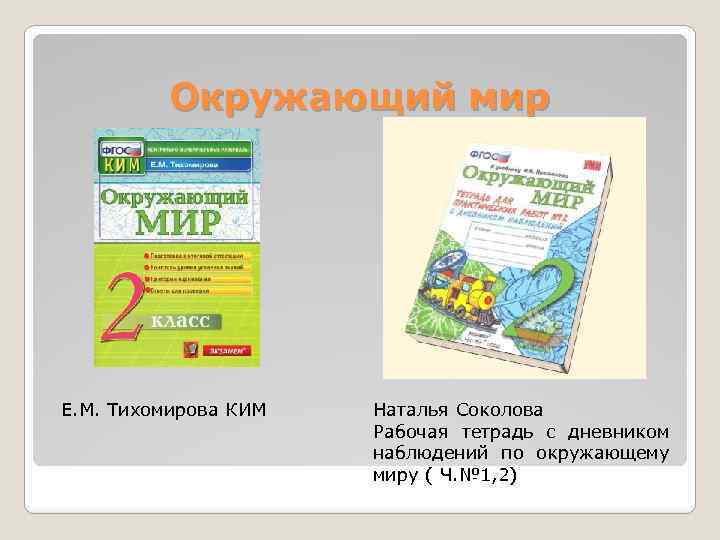 Окружающий мир Е. М. Тихомирова КИМ Наталья Соколова Рабочая тетрадь с дневником наблюдений по
