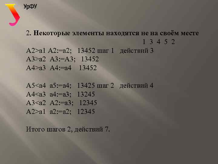 2. Некоторые элементы находятся не на своём месте 1 3 4 5 2 A
