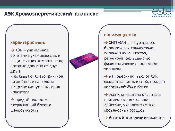 ХЭК Хромоэнергетический комплекс преимущества: характеристики: → ХЭК – уникальное сочетание ухаживающих и защищающих компонентов,