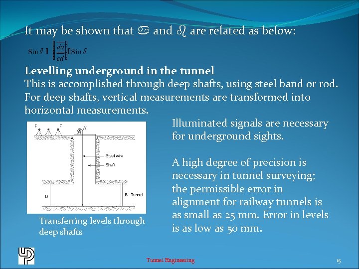 It may be shown that and are related as below: Levelling underground in the