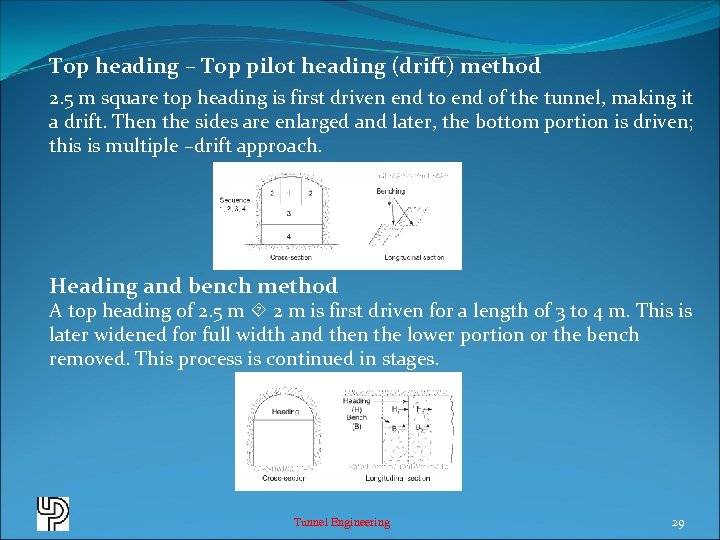 Top heading – Top pilot heading (drift) method 2. 5 m square top heading