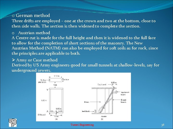o German method Three drifts are employed – one at the crown and two