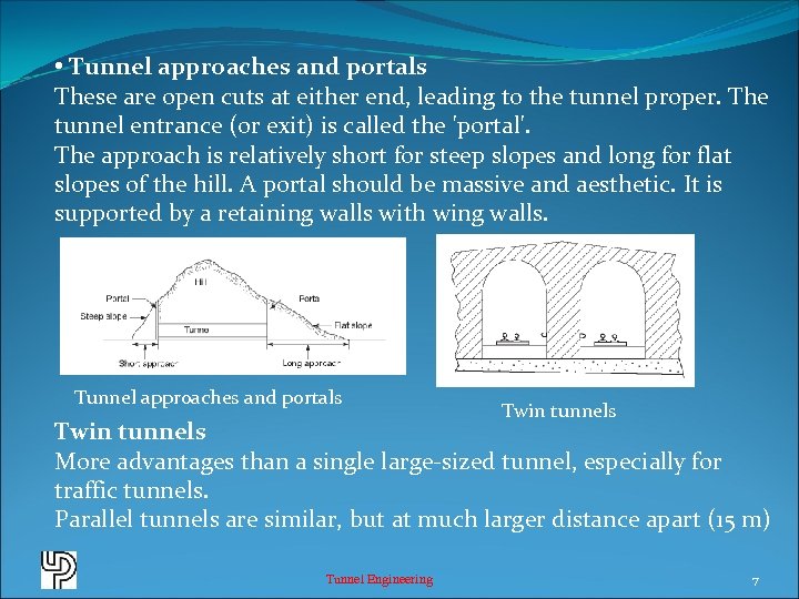  • Tunnel approaches and portals These are open cuts at either end, leading