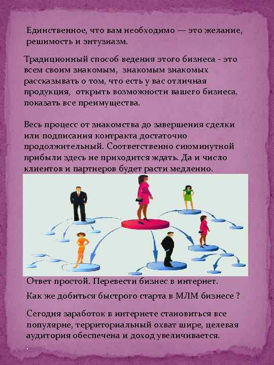 Единственное, что вам необходимо — это желание, решимость и энтузиазм. Традиционный способ ведения этого