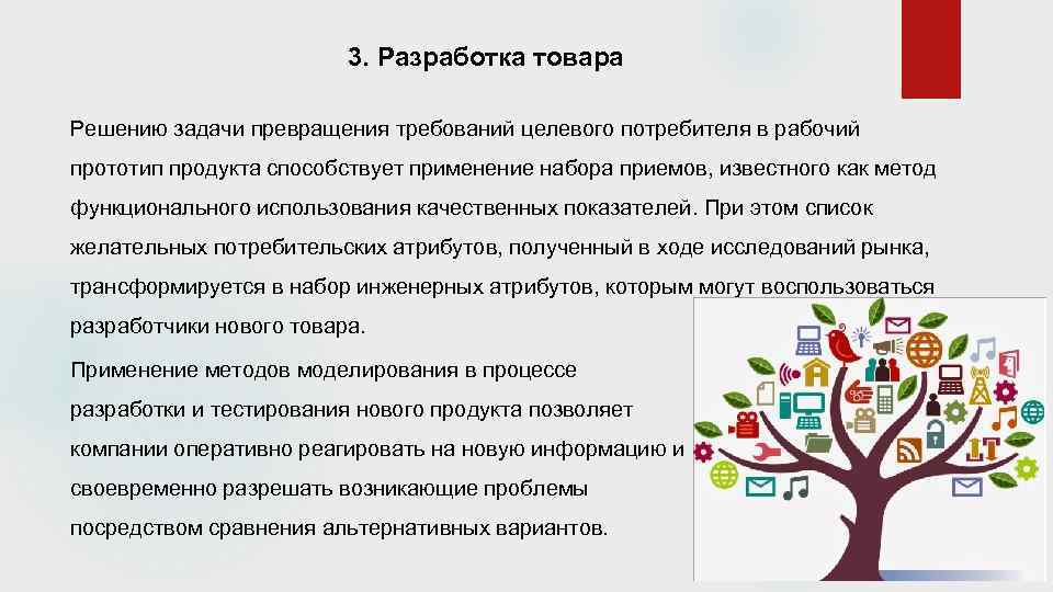 3. Разработка товара Решению задачи превращения требований целевого потребителя в рабочий прототип продукта способствует