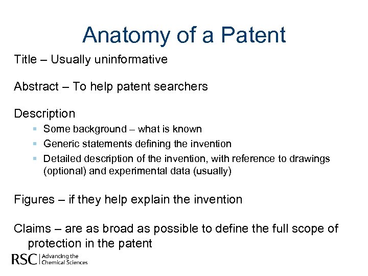 Anatomy of a Patent Title – Usually uninformative Abstract – To help patent searchers