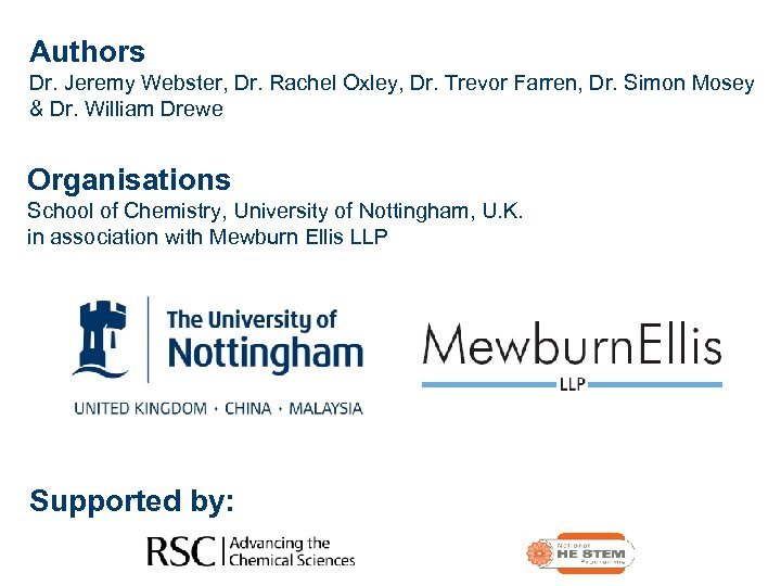 Authors Dr. Jeremy Webster, Dr. Rachel Oxley, Dr. Trevor Farren, Dr. Simon Mosey &