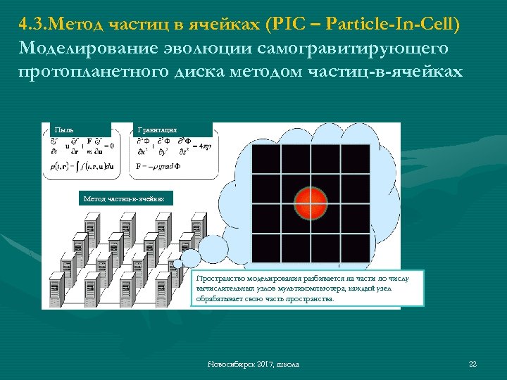 4. 3. Метод частиц в ячейках (PIC – Particle-In-Cell) Моделирование эволюции самогравитирующего протопланетного диска